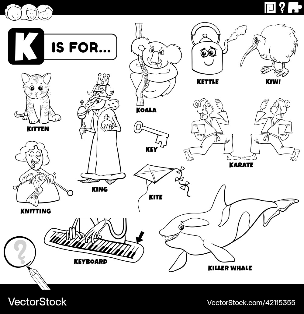 Letter K Coloring Page Kids Activity Royalty Free Vector VectorStock