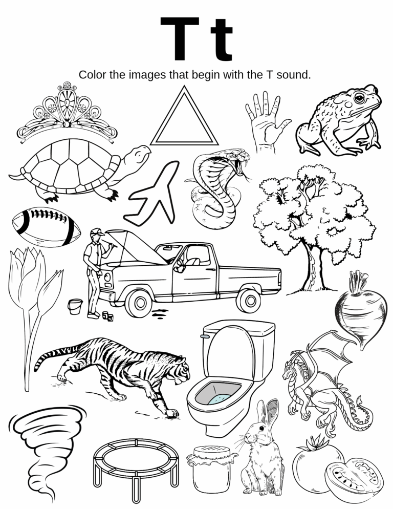 Letter T Image Finder Coloring Worksheet Classful