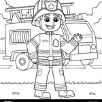 Male Firefighter Coloring Page For Kids Stock Vector Image Art Alamy