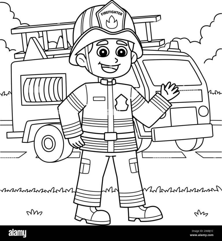 Male Firefighter Coloring Page For Kids Stock Vector Image Art Alamy