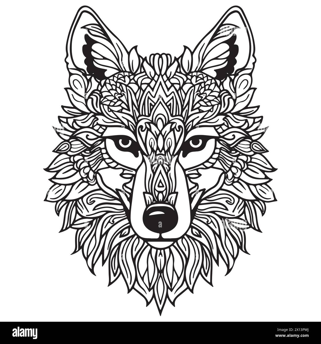 Mandala Coloring Page For Adults Wolf Head Zen Spiritual Relax Colouring Book Template Stock Vector Image Art Alamy