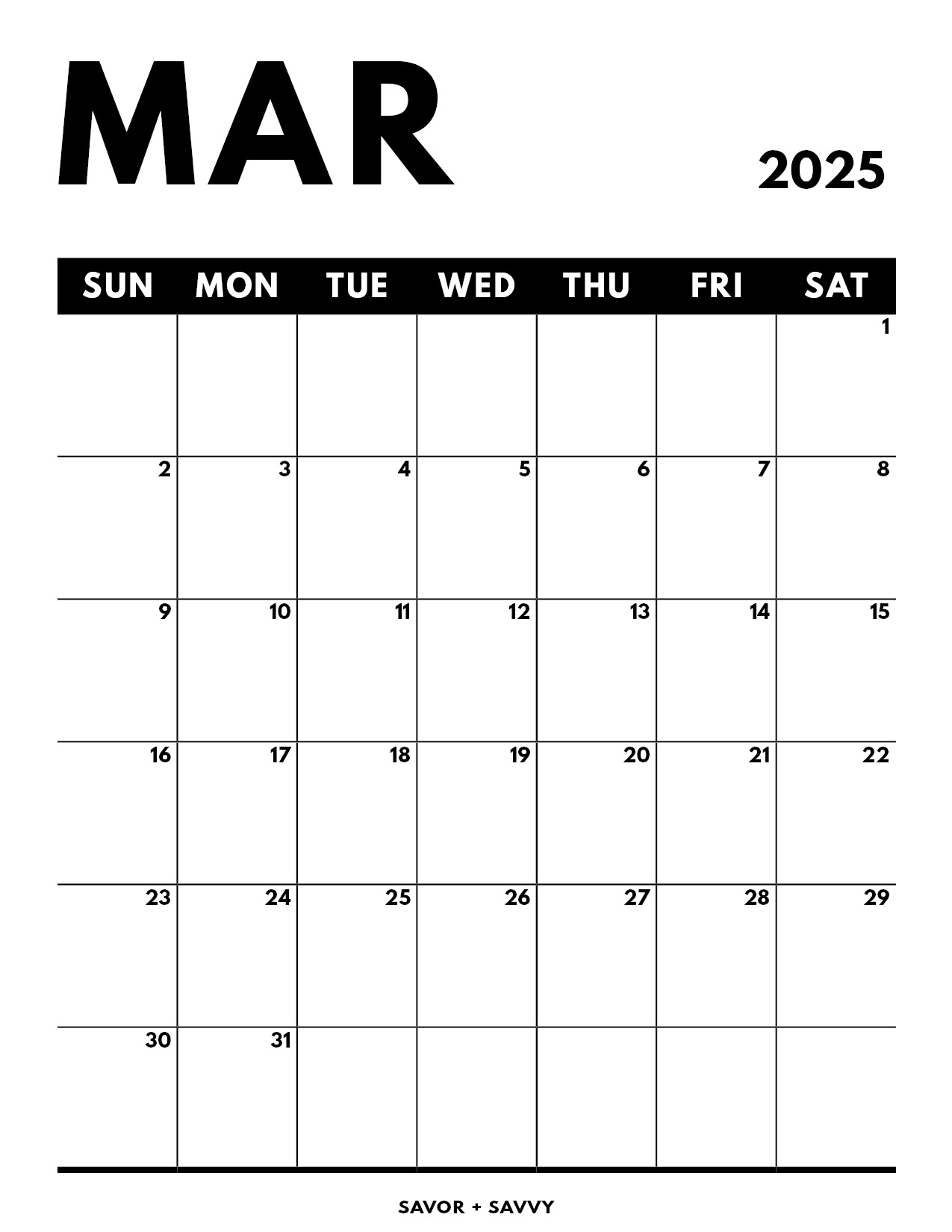 march 2025 calendar printable