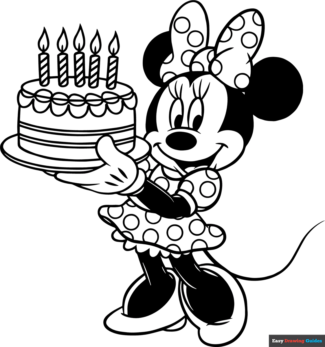 Minnie Mouse Holding A Cake Coloring Page Easy Drawing Guides