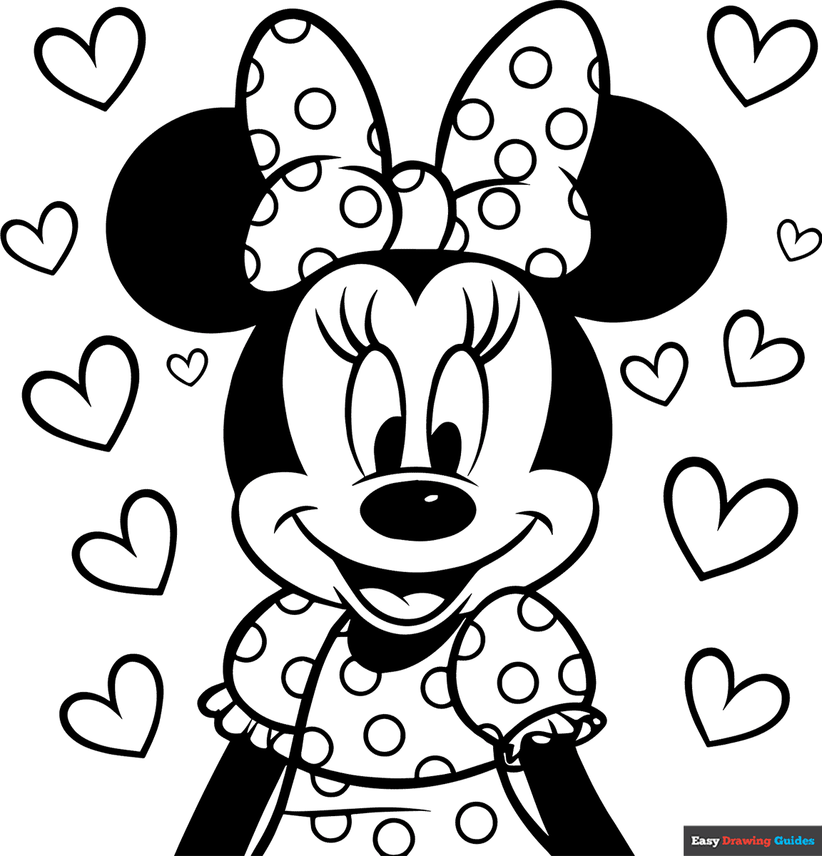 Minnie Mouse In Love Coloring Page Easy Drawing Guides