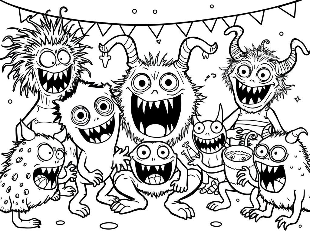 Monster Party Coloring Page Free Printable Coloring Page