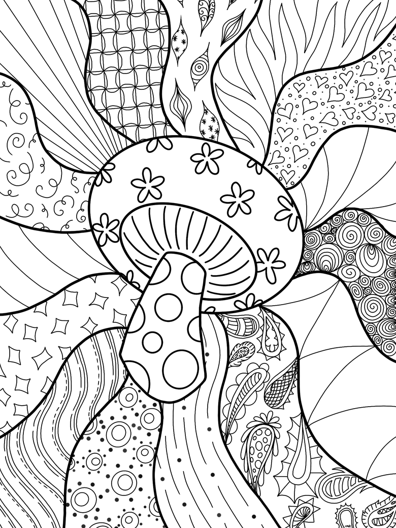 Patterned Mushroom Digital Coloring Pages ArtsyANTcreations s Ko fi Shop