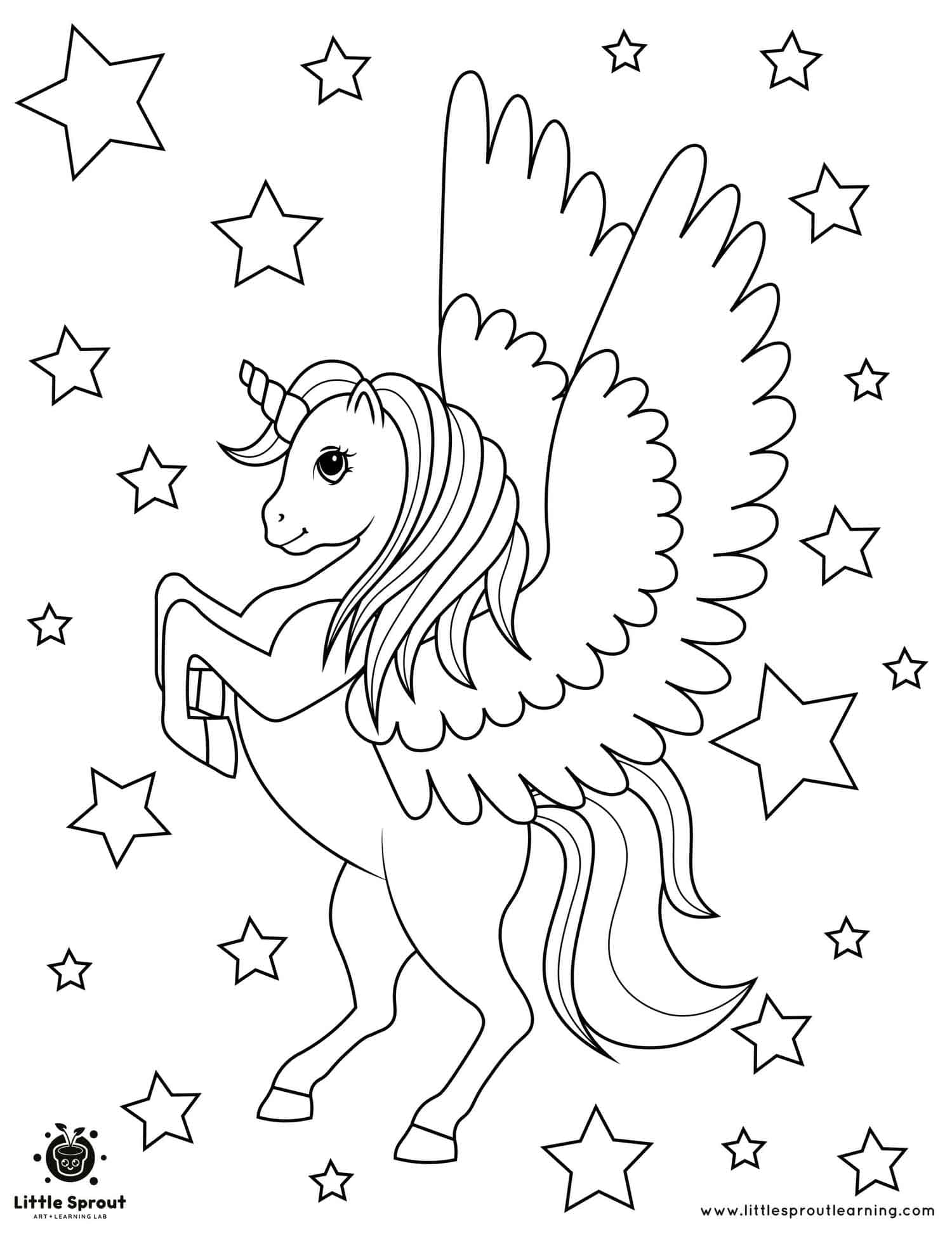 Pegasus Unicorn Coloring Page Little Sprout Art Learning