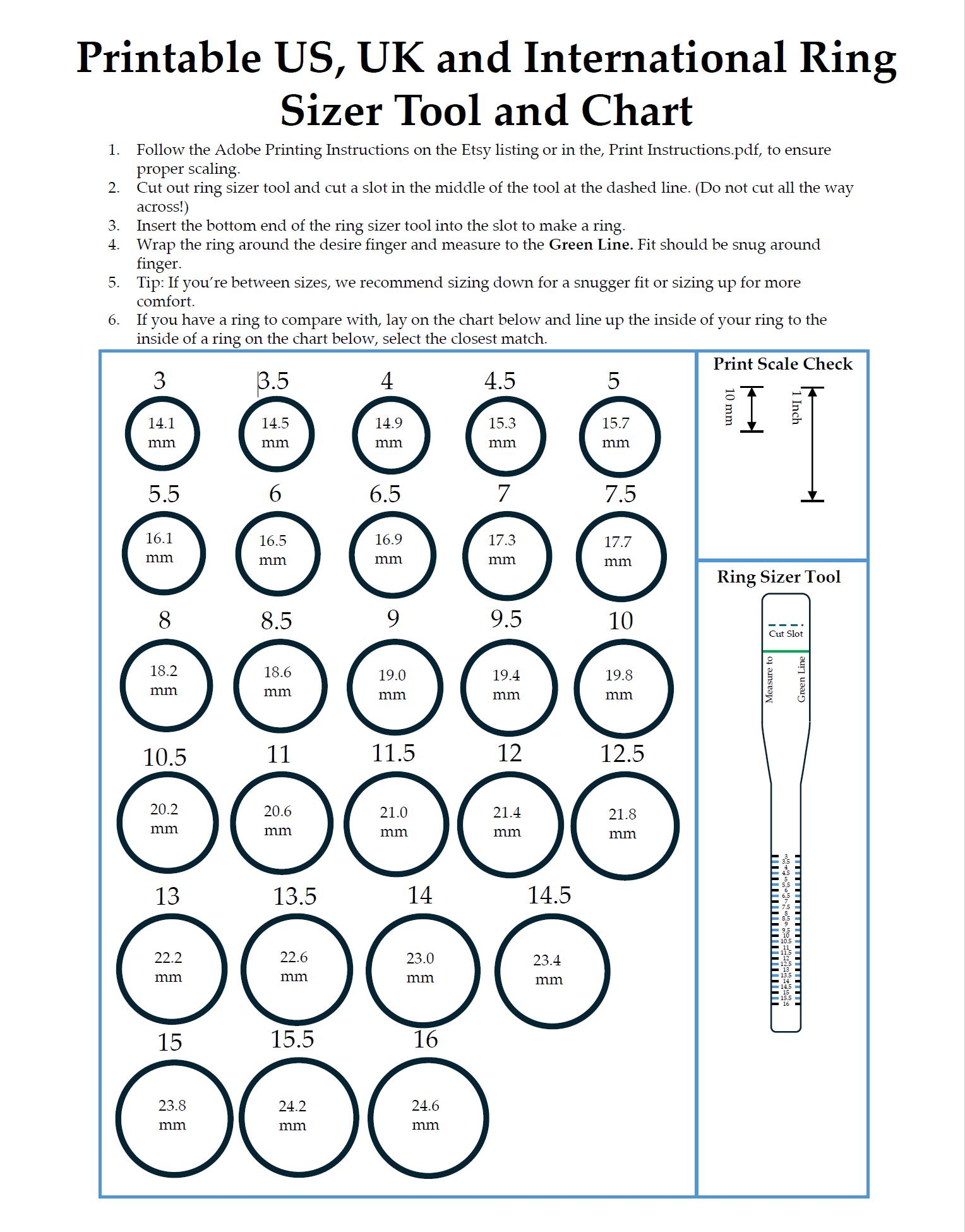 free printable ring size chart free printable ring size chart