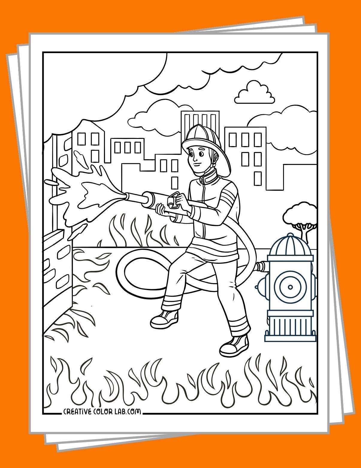 coloring page of a firefighter