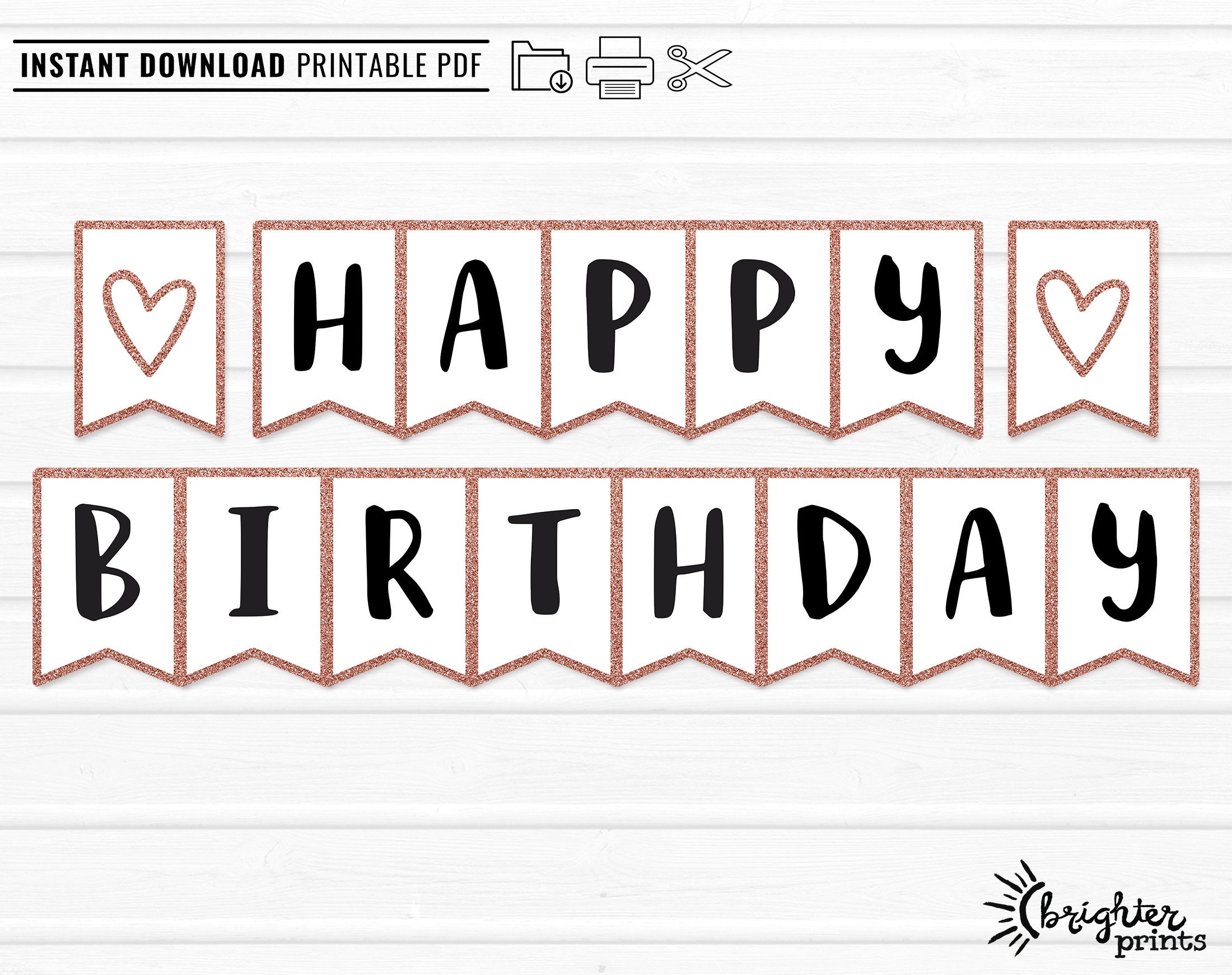 Printable Happy Birthday Banner INSTANT DOWNLOAD DIY Rose Gold Bday Party Decor Etsy