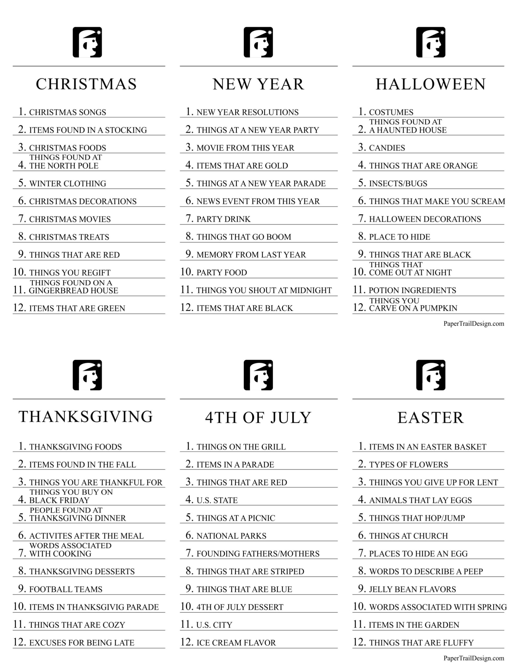 scattergories printable sheets