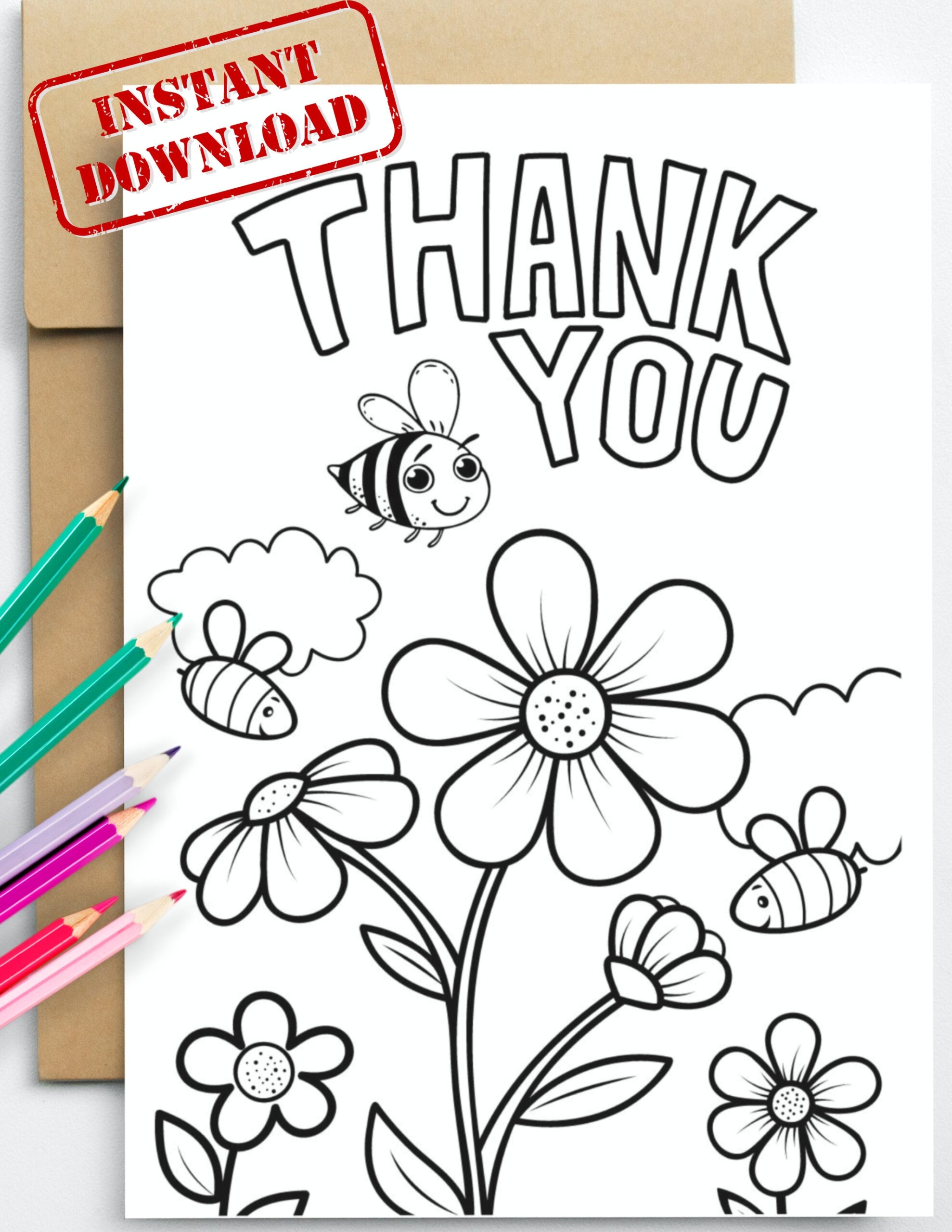 PRINTABLE Thank You Coloring Card For Kids DIY Print And Color Instant Download Fun Coloring Card For Kids Coloring Greeting Card Etsy