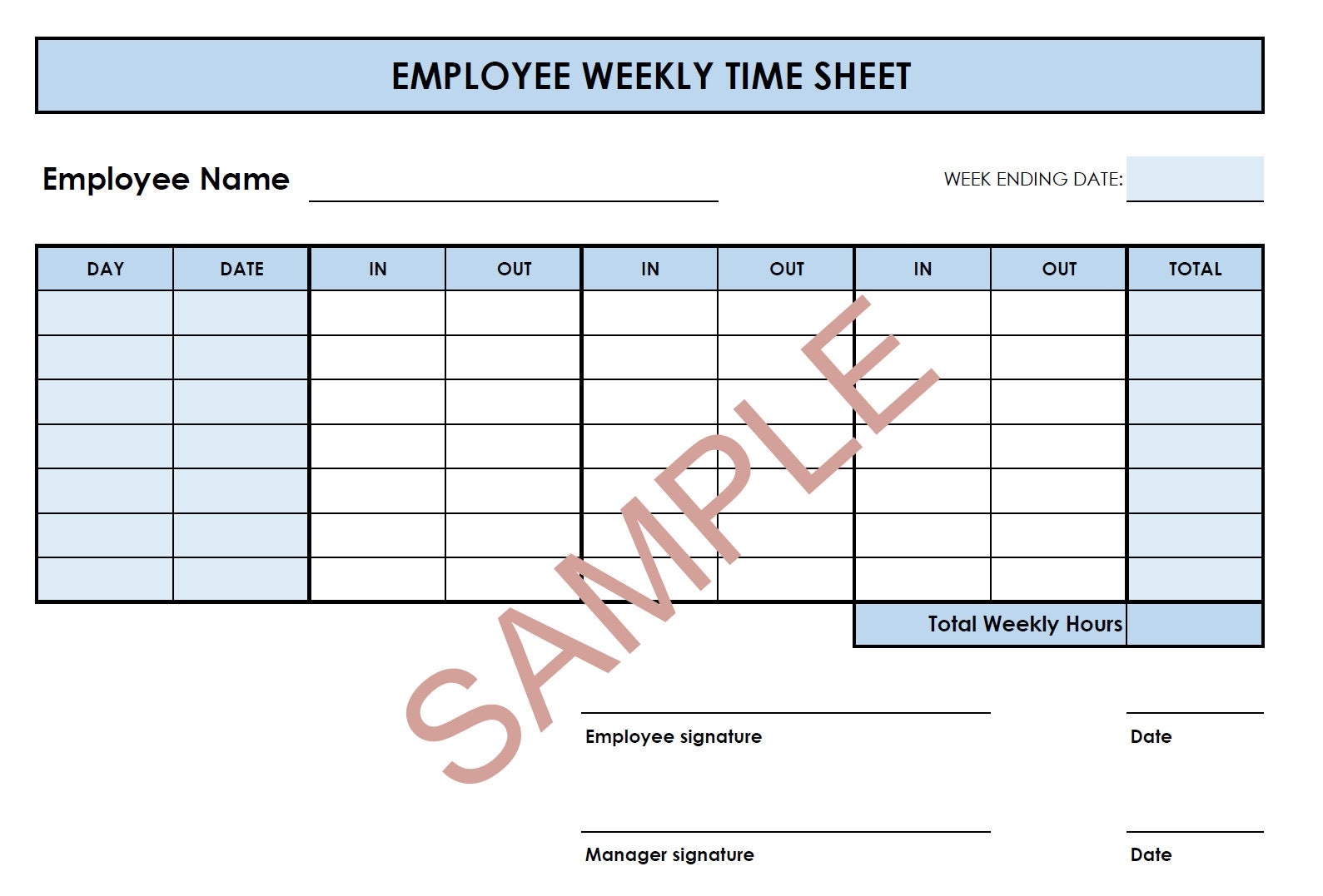 Printable Weekly Employee Timesheet In out Time Card PDF Etsy