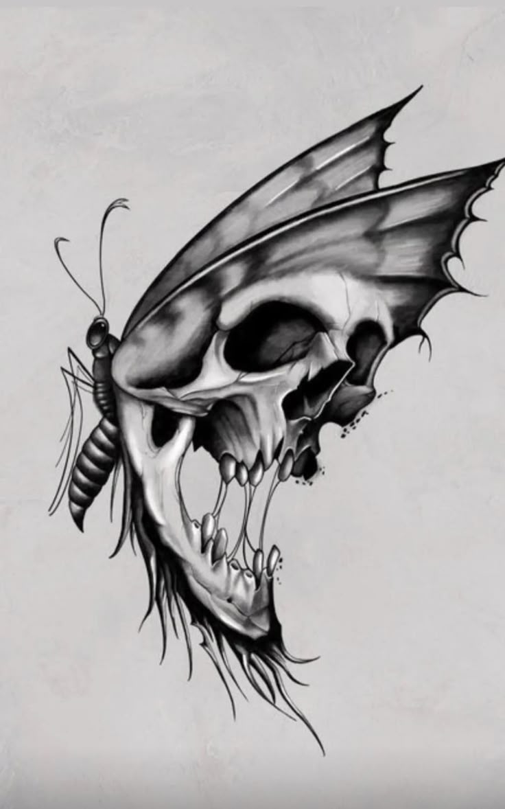 Skull With Butterfly Tattoo Design Skull With Butterfly Tattoo Design