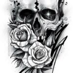 Skull With Roses Tattoo Design
