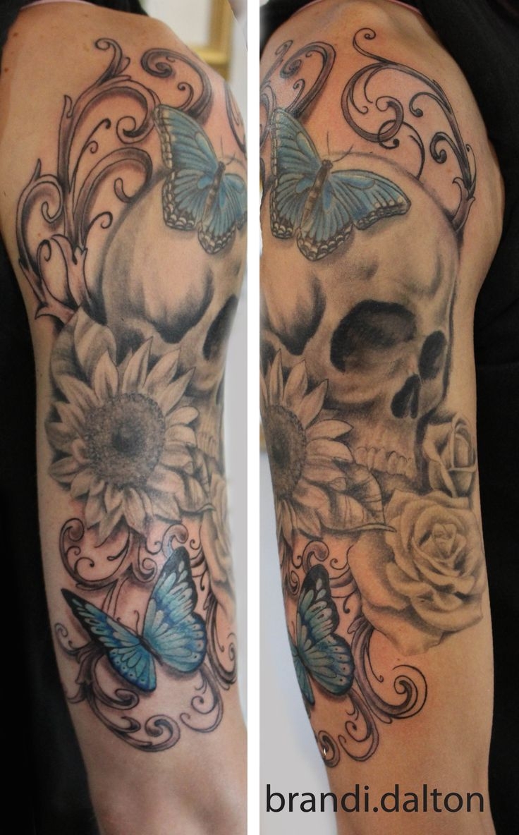 Sleeve Tattoo Skull Flowers And Butterflies Sleeve Tattoo Skull Flowers And Butterflies