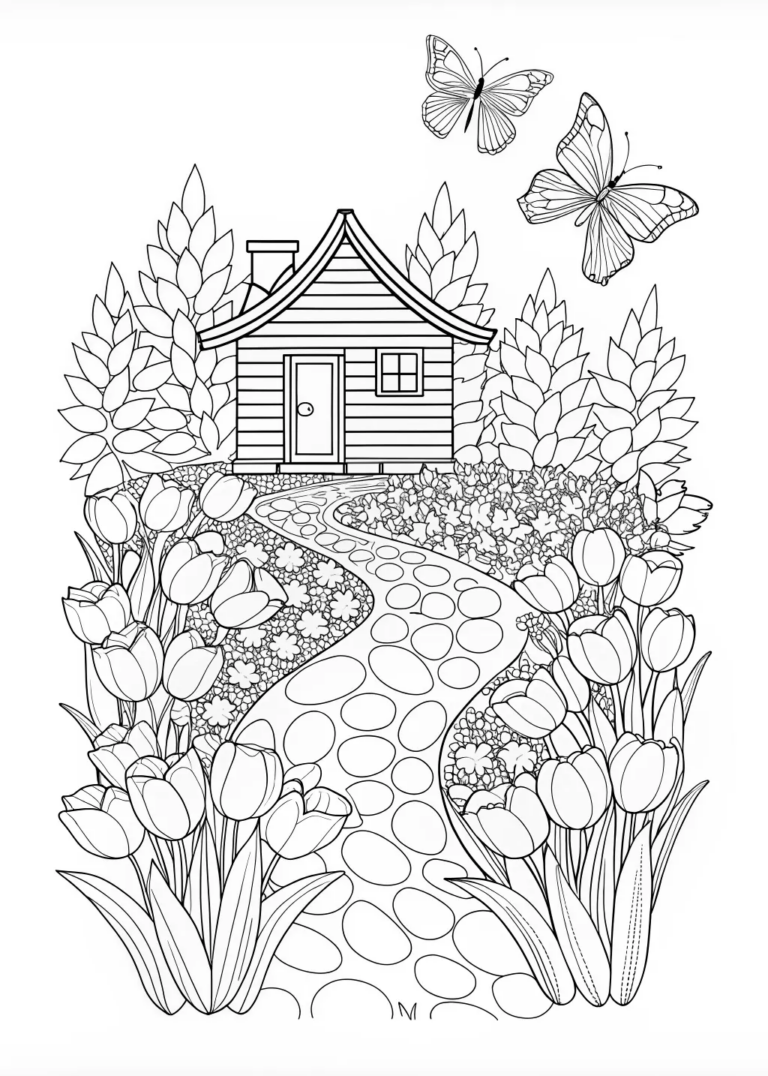 Springtime Tulip Garden Path Coloring Page Free Printable Springtime Tulip Garden Path Coloring Page Free Printable