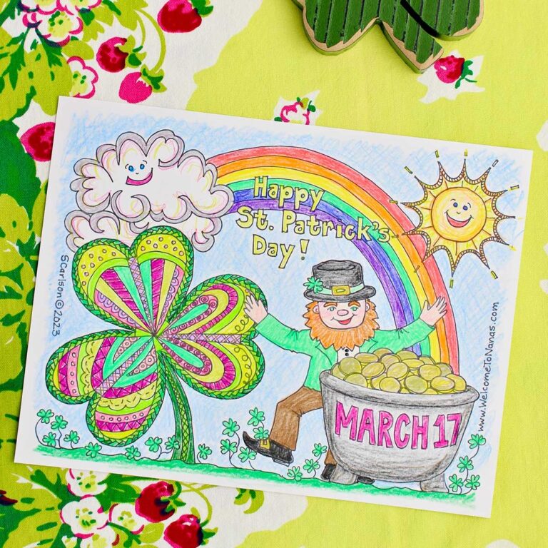 St Patrick s Day Coloring Sheet with Leprechaun Rainbow Clovers More 