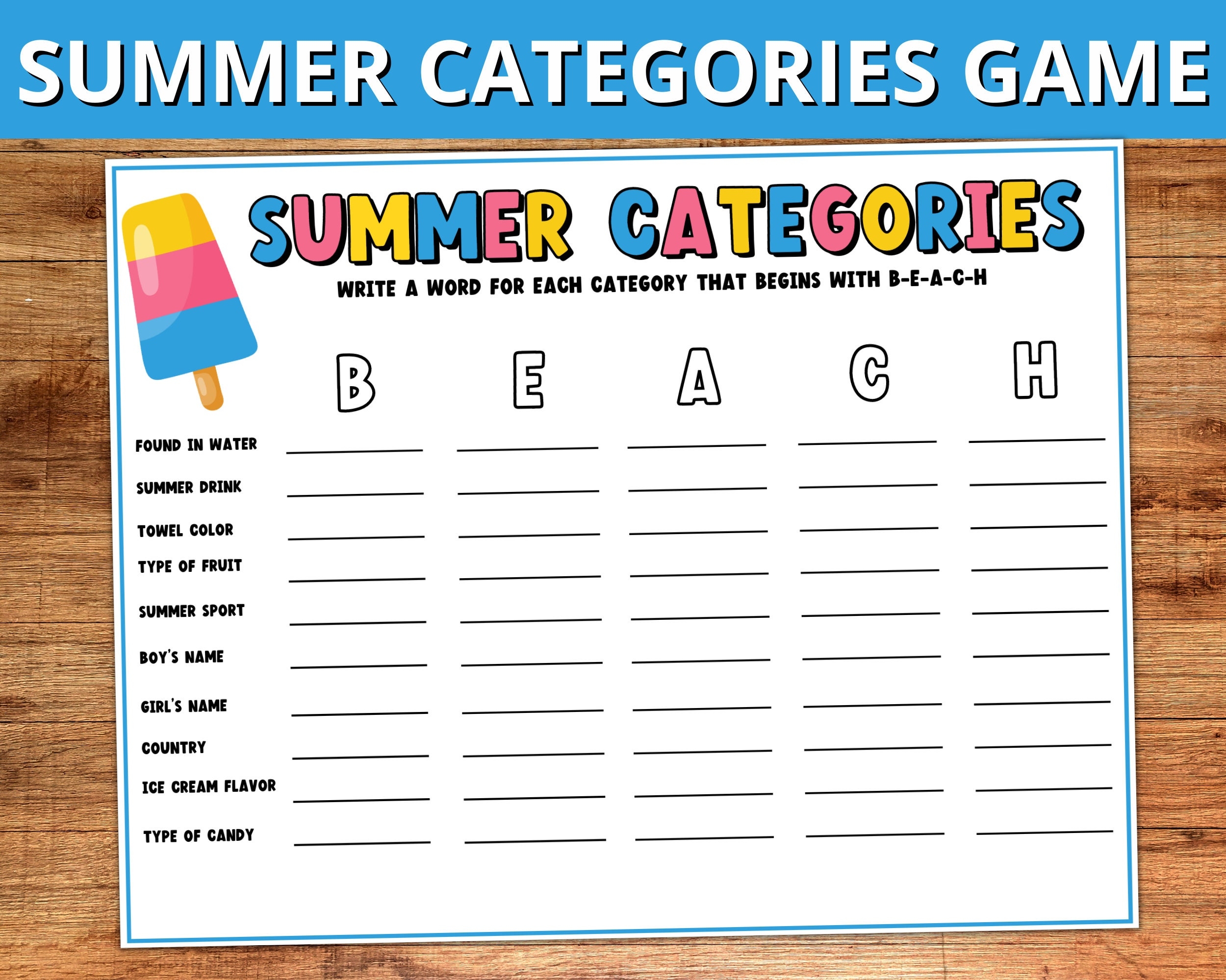 Summer Categories Game Printable Summer Game For Kids Adults Summer Activities Etsy Summer Categories Game Printable Summer Game For Kids Adults Summer Activities Etsy