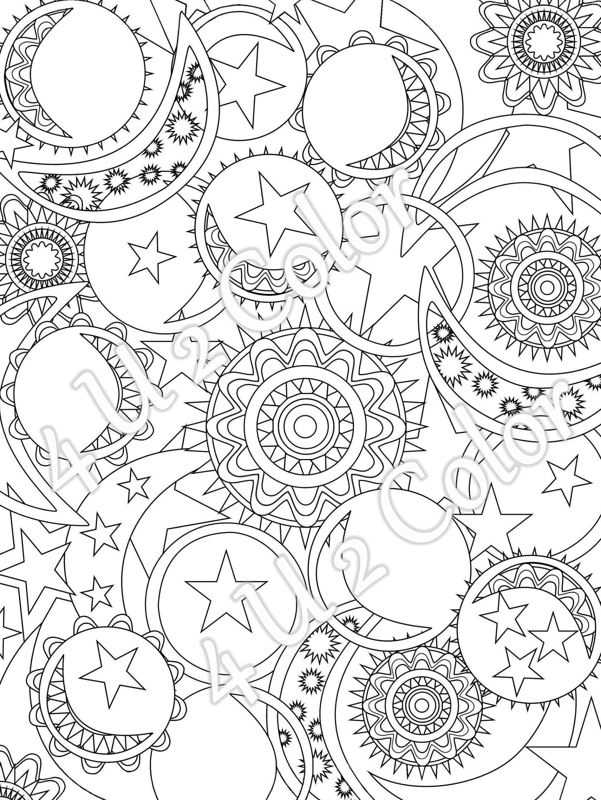 Sun Moon Stars 1 Coloring Page Sun Moon Stars Coloring Page Adult Coloring Page Printable Coloring Page Downloadable Page Etsy