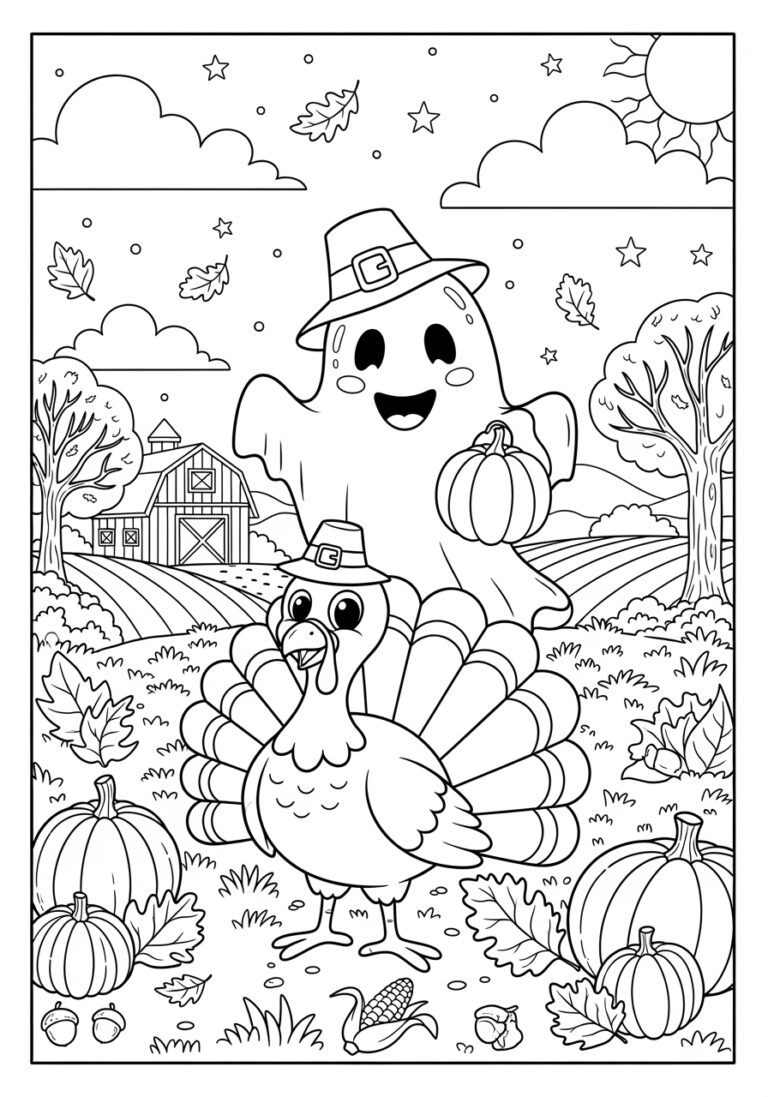Thanksgiving Ghost With Turkey Coloring Page Free Download Thanksgiving Ghost With Turkey Coloring Page Free Download