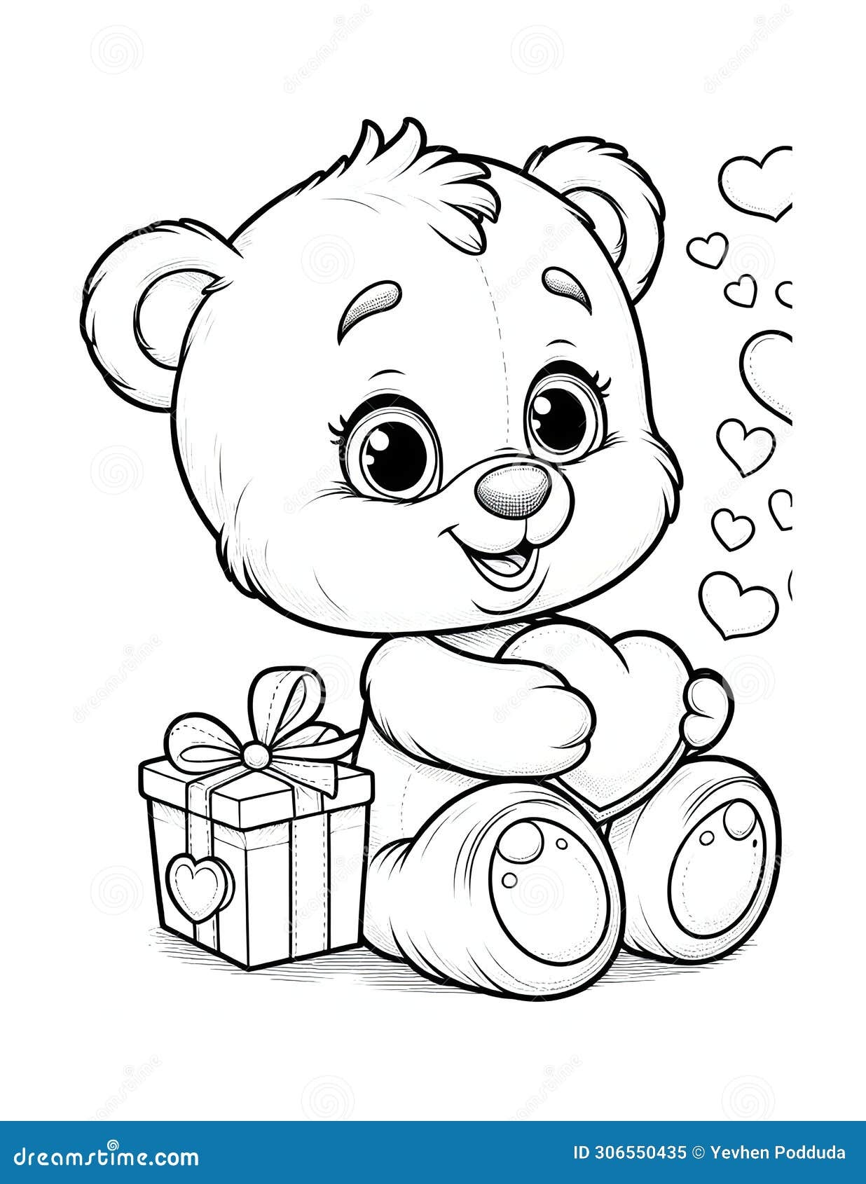 Valentine S Day Bear With Heart Coloring Page Stock Illustration Illustration Of Page Coloring 306550435