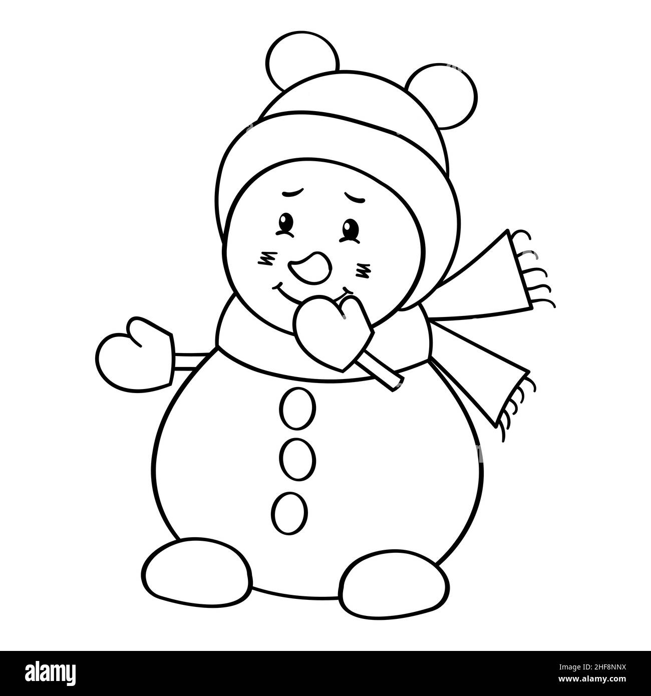 Vector Coloring Page With A Cute Snowman In A Winter Hat Stock Vector Image Art Alamy