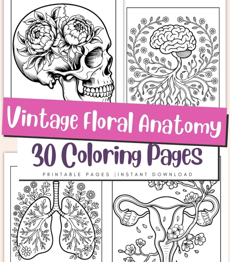 Vintage Floral Anatomy Coloring Pages Human Body Educational Art For Kids Adults PDF Download Etsy