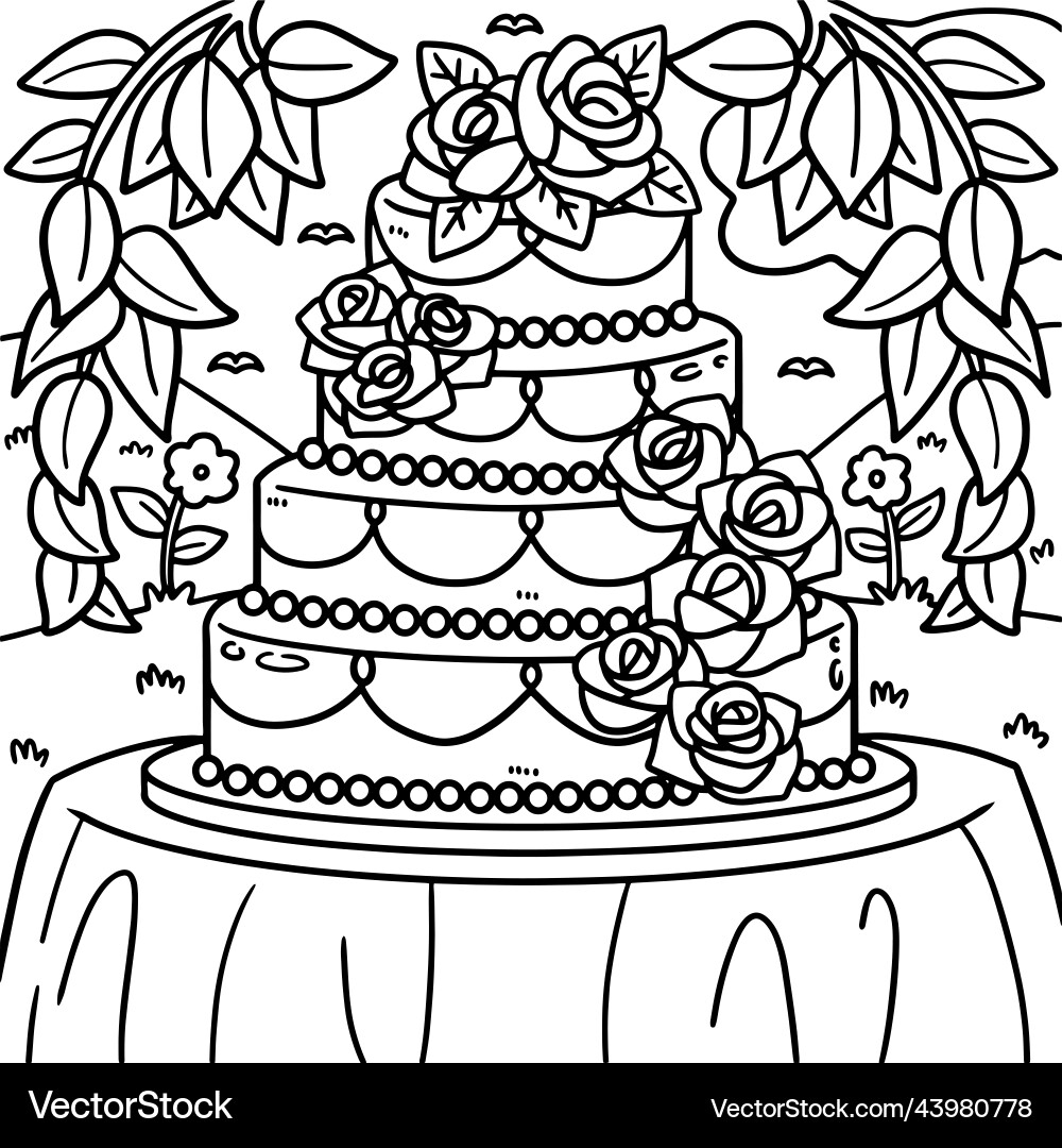 Wedding Cake Coloring Page For Kids Royalty Free Vector VectorStock