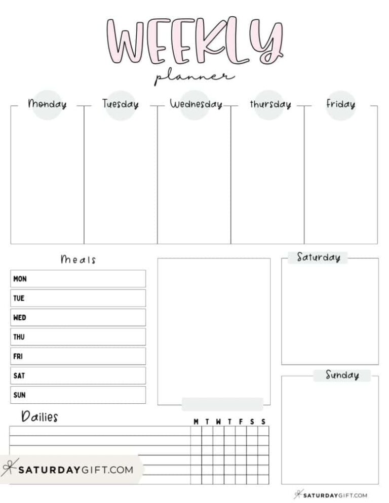 Weekly Planner Printable 39 Cute Free Weekly Calendar Templates SaturdayGift
