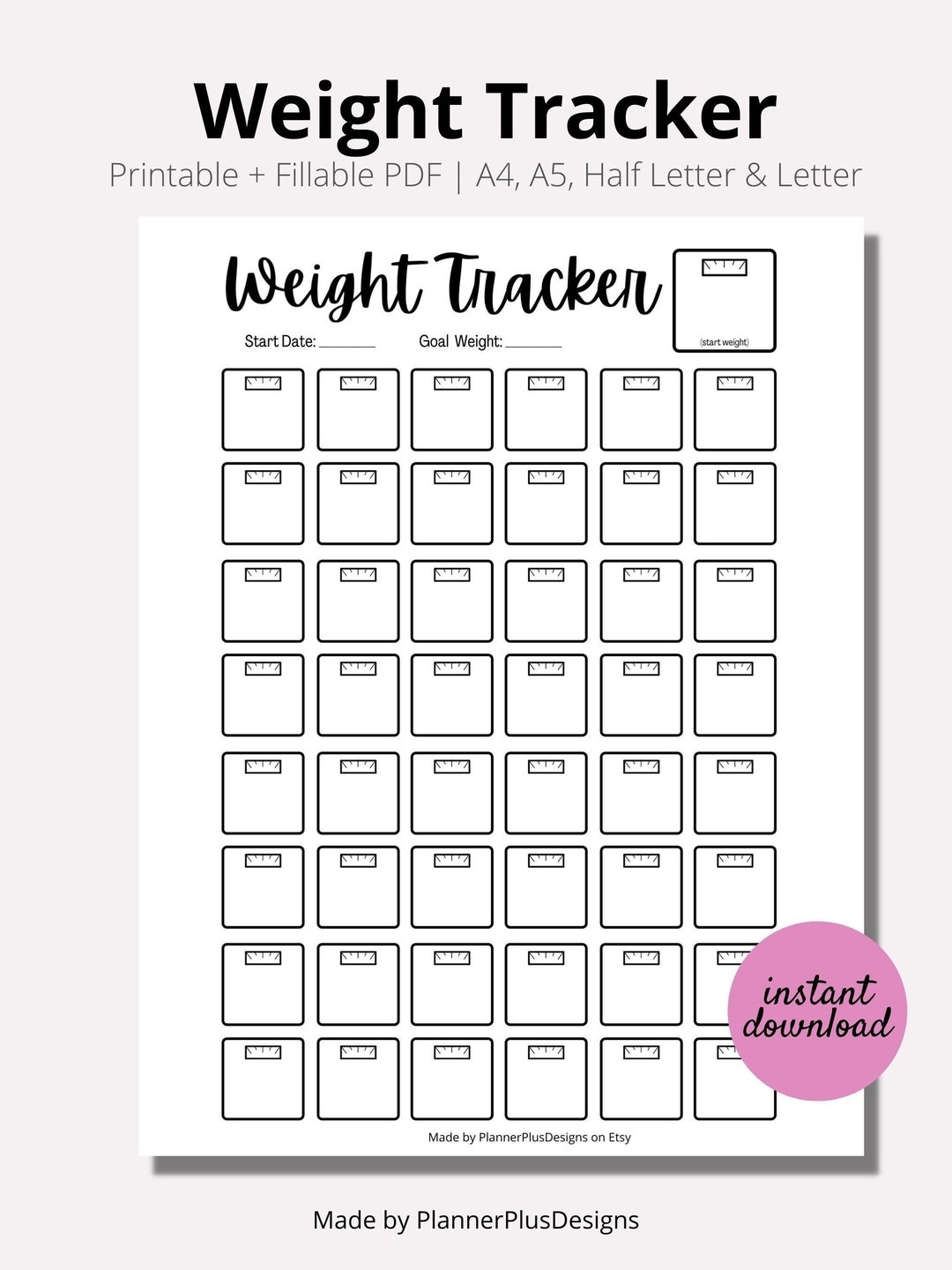 Weight Loss Tracker Journal Printable Weight Loss Chart Weight Loss Goal Tracker Week Weigh In INSTANT Download PDF A4 A5 Half LETTER Etsy