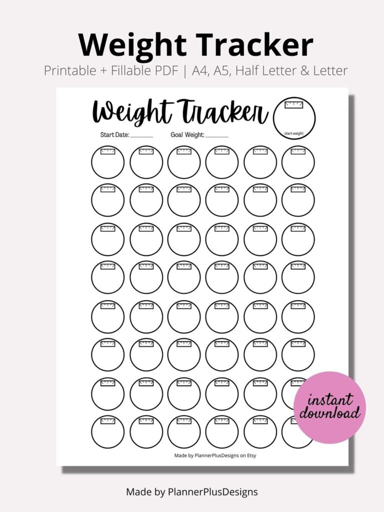 Weight Loss Tracker Journal Printable Weight Loss Chart Weight Loss Goal Tracker Week Weigh In INSTANT Download PDF A4 A5 Half LETTER Etsy
