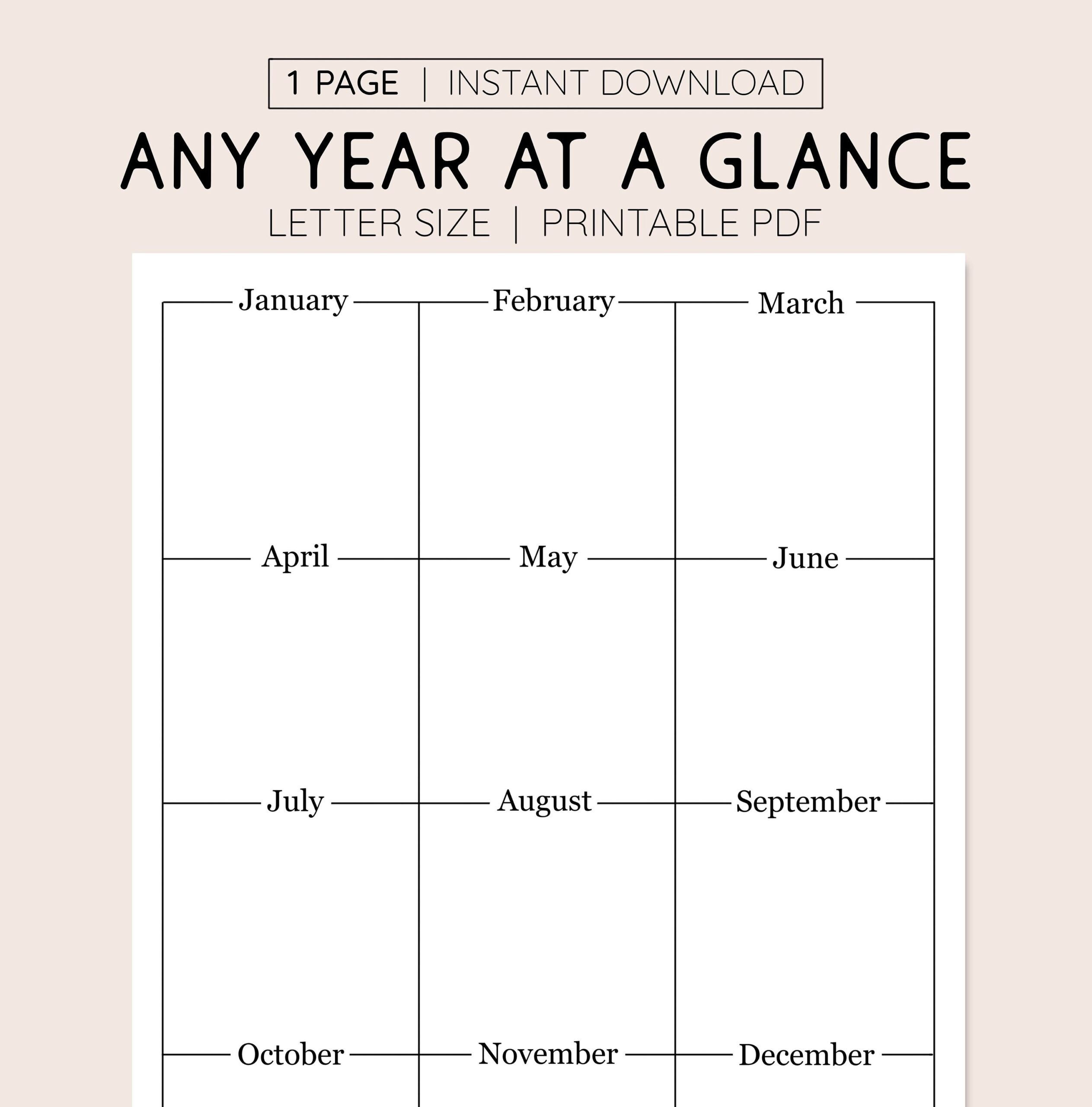 Year At A Glance Printable 8 5 X 11 Planner instant Download Etsy Year At A Glance Printable 8 5 X 11 Planner instant Download Etsy