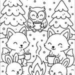 A Warm Gathering Of Happy Animals Winter Coloring Pages