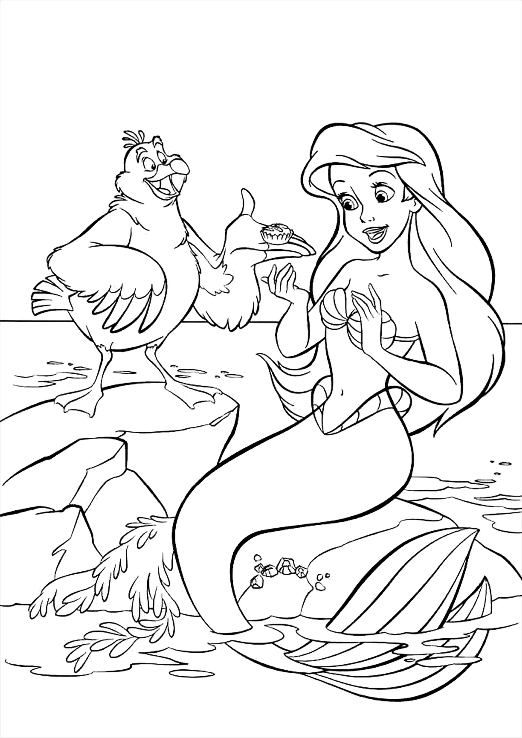 Ariel With Scuttle The Seagull The Little Mermaid Coloring Pages For Kids Ariel With Scuttle The Seagull The Little Mermaid Coloring Pages For Kids