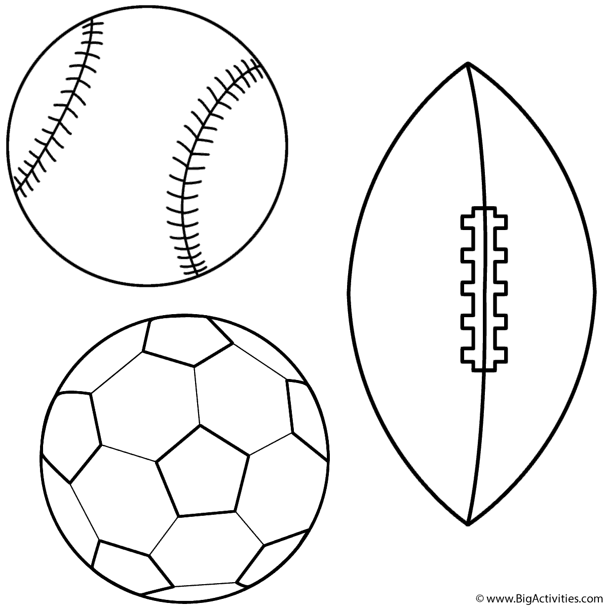 Baseball Soccer Ball And Football Coloring Page Sports Baseball Soccer Ball And Football Coloring Page Sports