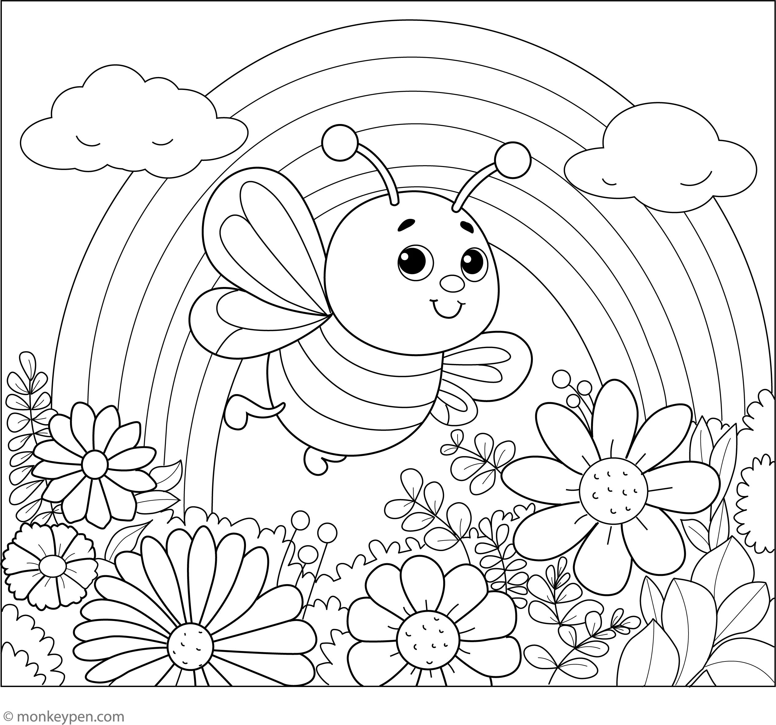Bees And Rainbow Coloring Page Free Printable For Kids Bees And Rainbow Coloring Page Free Printable For Kids