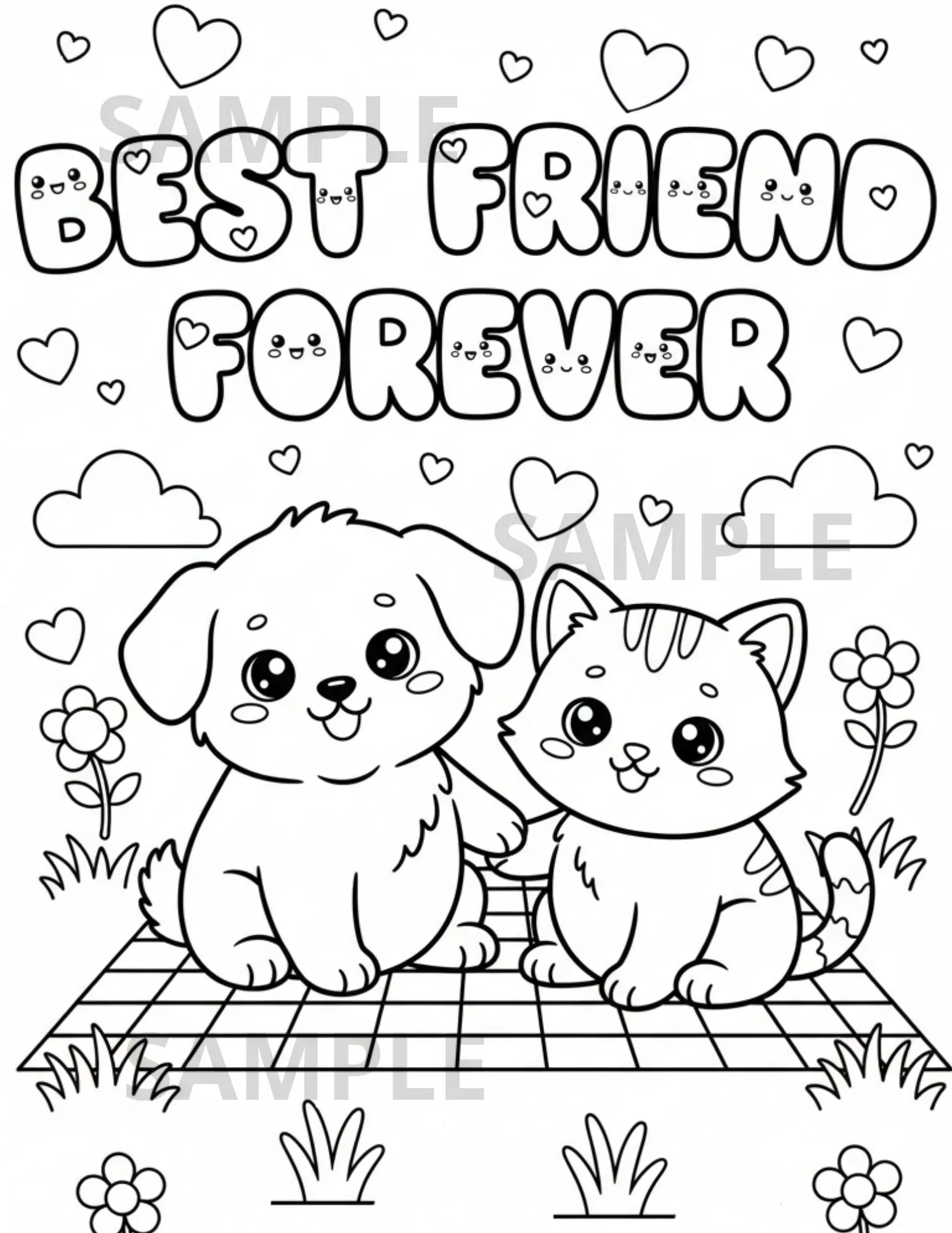 Best Friend Forever Kitten And Puppy Coloring Page BFF Coloring Page For Kid Friendship Printable Kids Activity PDF PNG Digital Download Etsy Israel