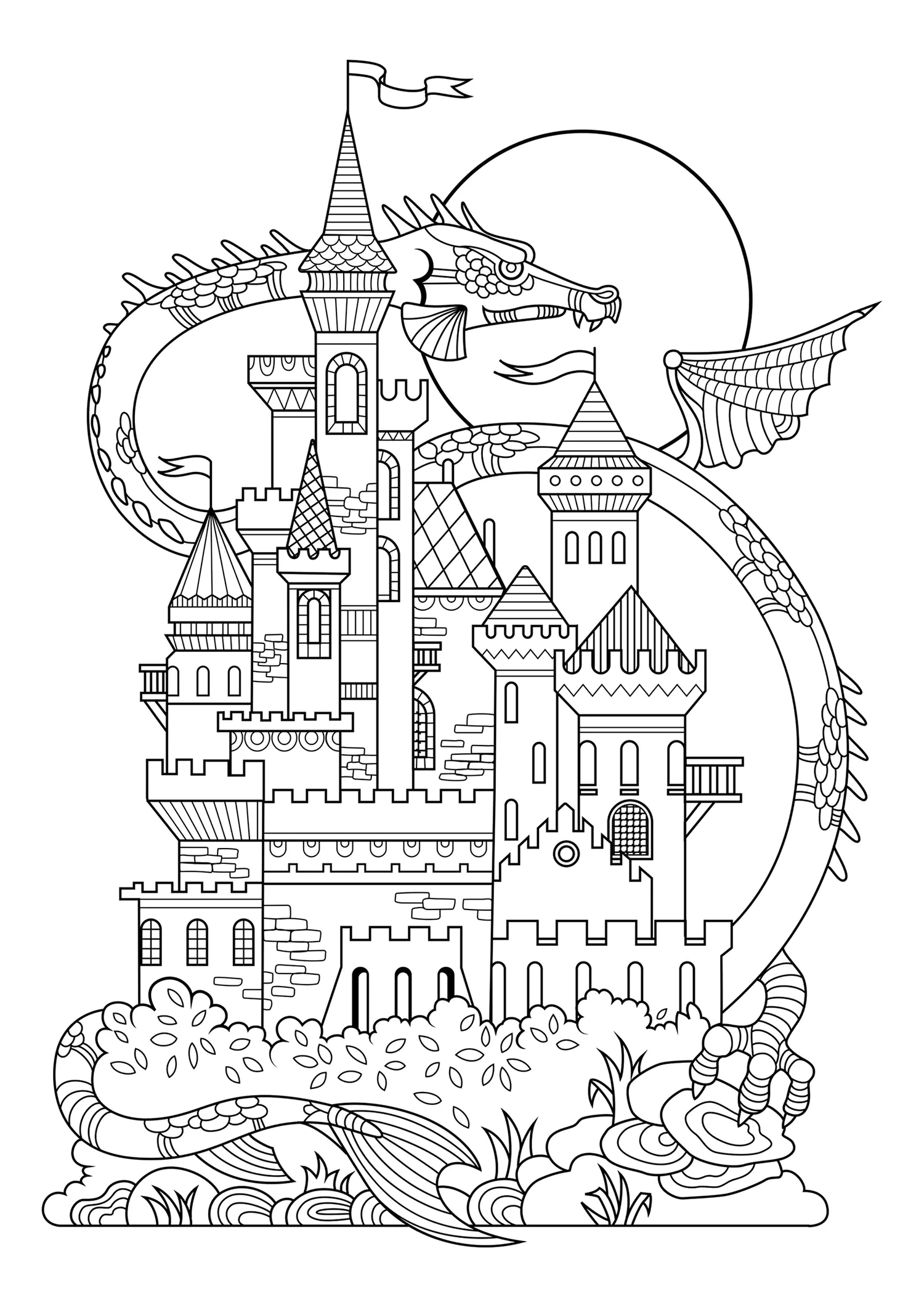 Castle And Dragon Knight Castle And Dragon Coloring Pages For Kids Castle And Dragon Knight Castle And Dragon Coloring Pages For Kids