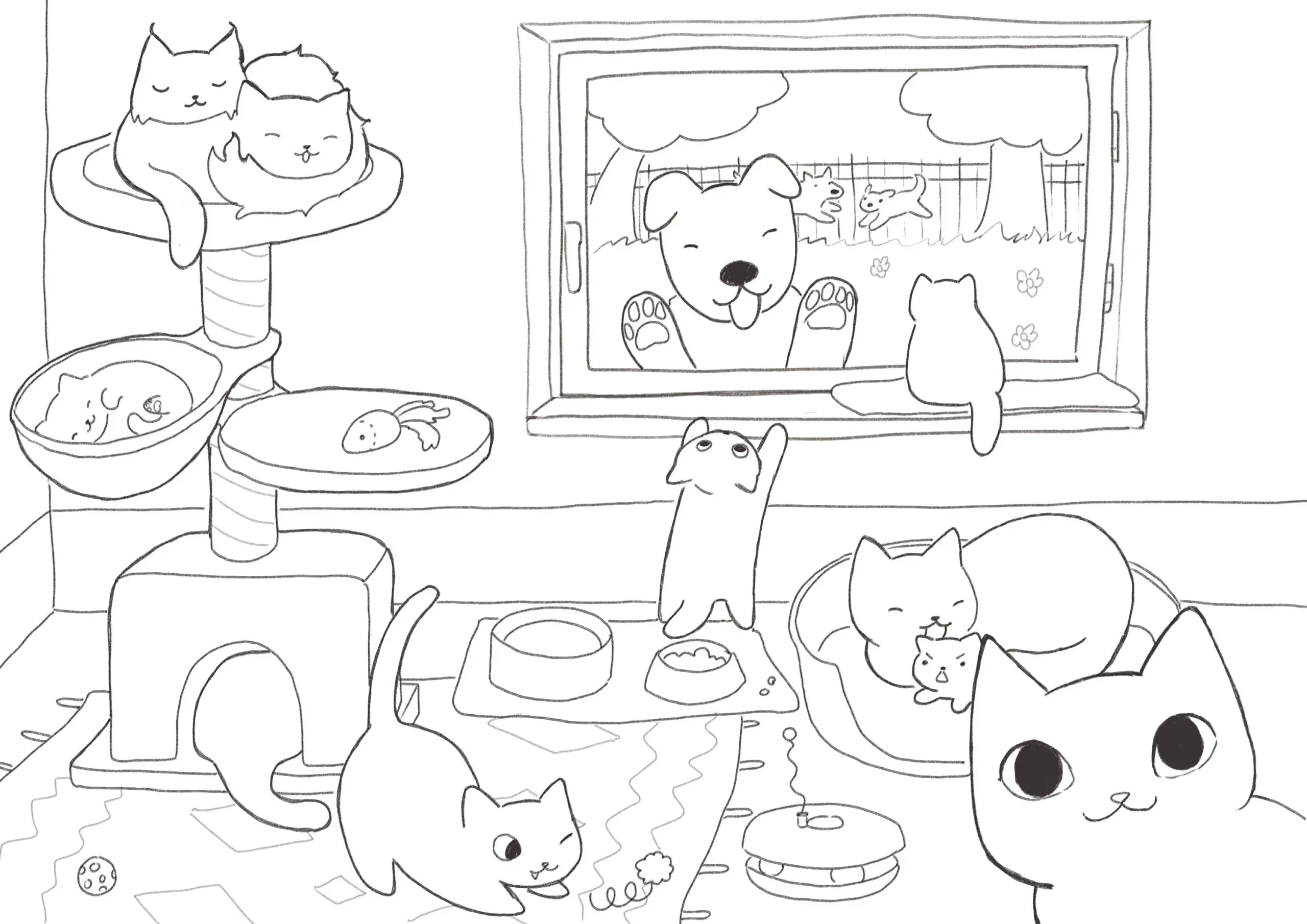 Cats Kittens And Dogs Coloring Page For Kids And Adults digital Printable Etsy Cats Kittens And Dogs Coloring Page For Kids And Adults digital Printable Etsy