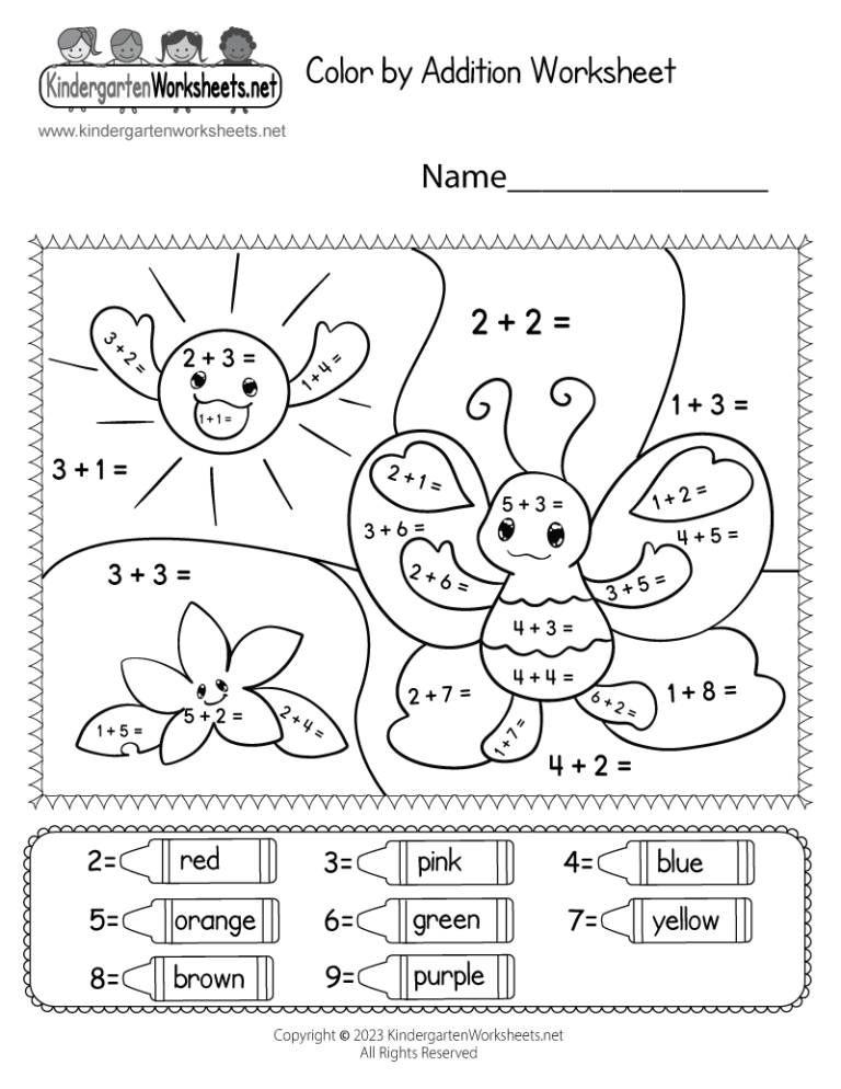 Color By Addition Worksheet Free Printable PDF