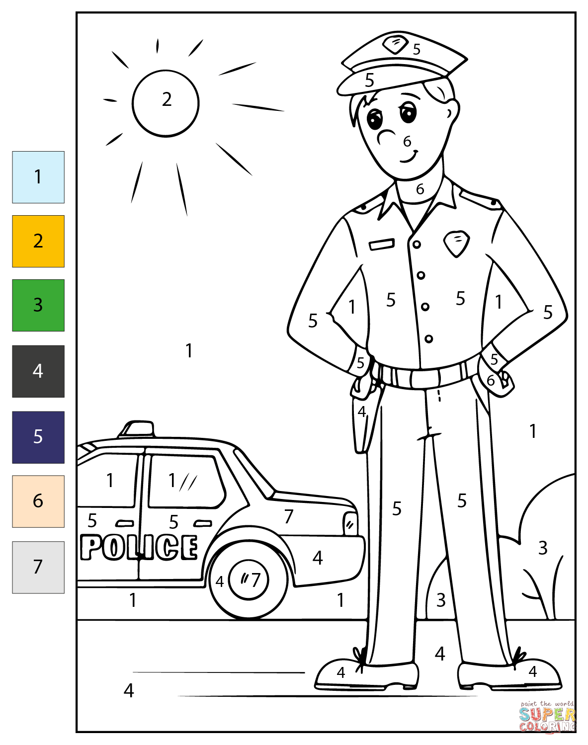 Color By Number Police Officer Coloring Page Free Printable Color By Number Police Officer Coloring Page Free Printable