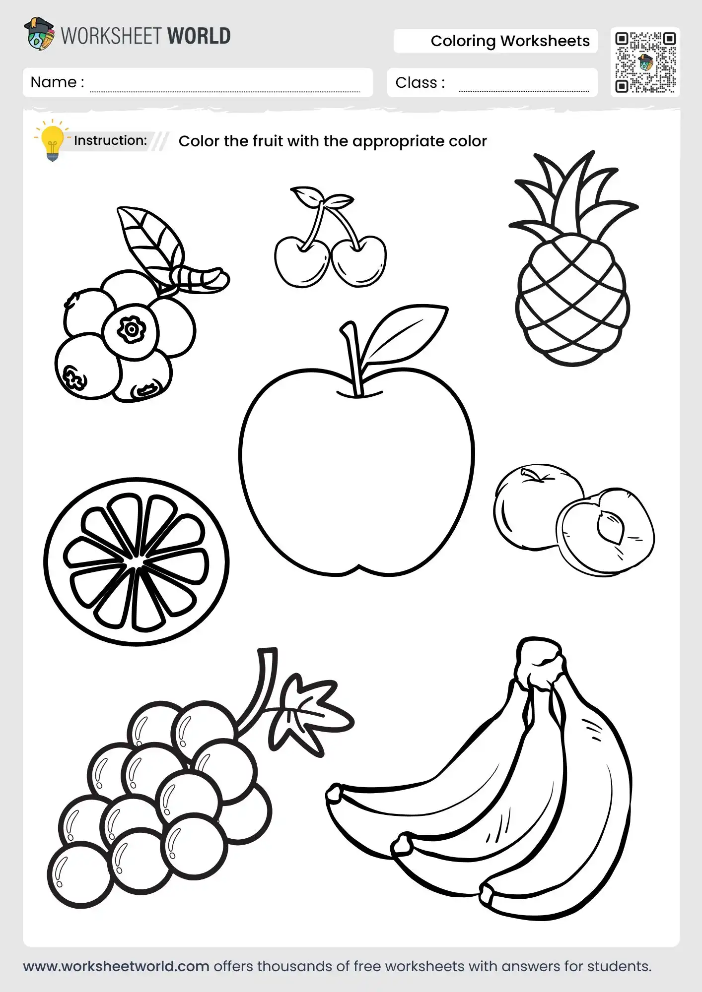 Coloring Fruits Worksheets PDF Worksheet World Coloring Fruits Worksheets PDF Worksheet World