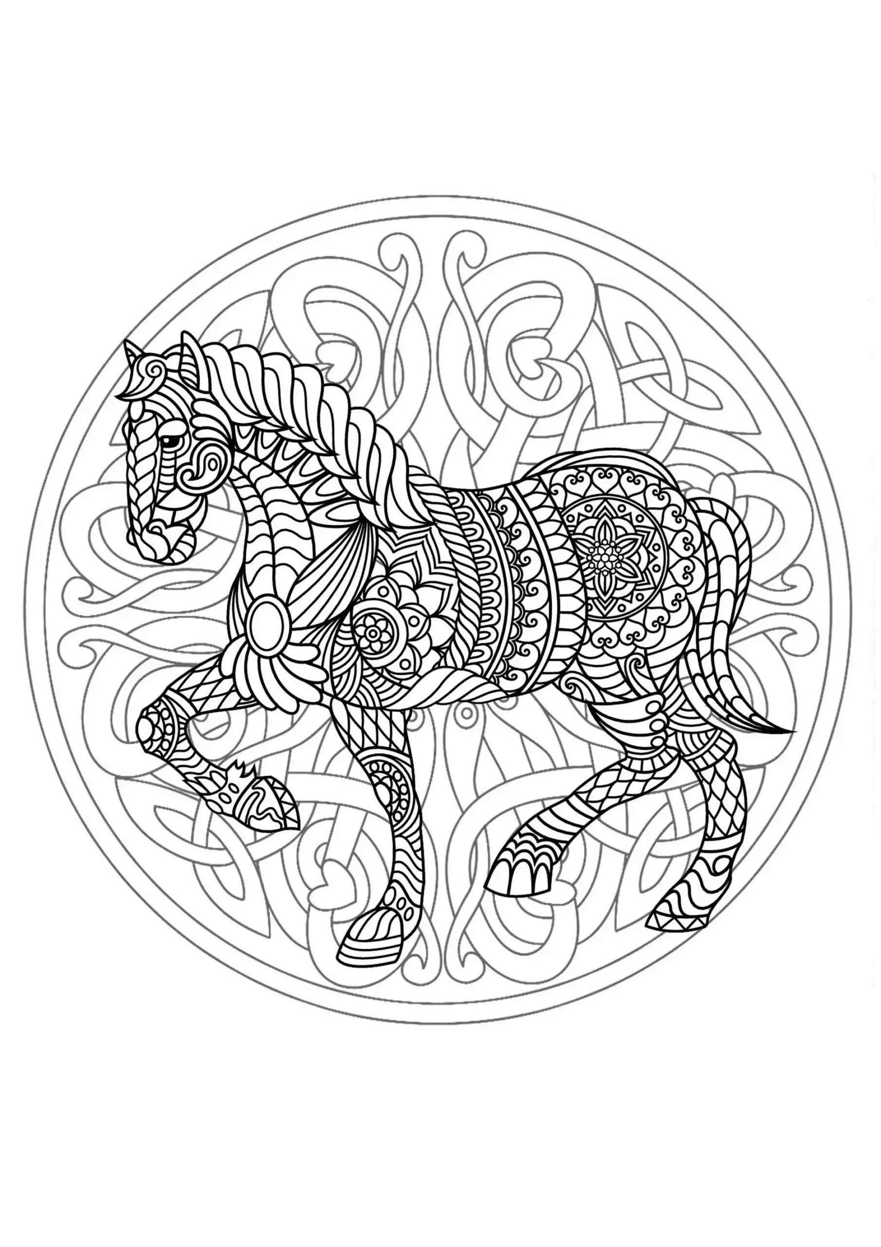 Complex Mandala Coloring Page With Horse 3 Difficult Mandalas for Adults Complex Mandala Coloring Page With Horse 3 Difficult Mandalas for Adults