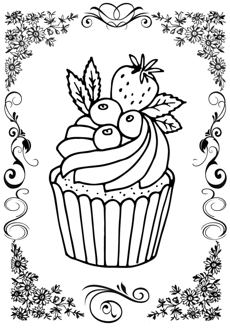 Cupcakes Feast EASY Large Print PDF Coloring Book For Adults Rachel Mintz Coloring Books