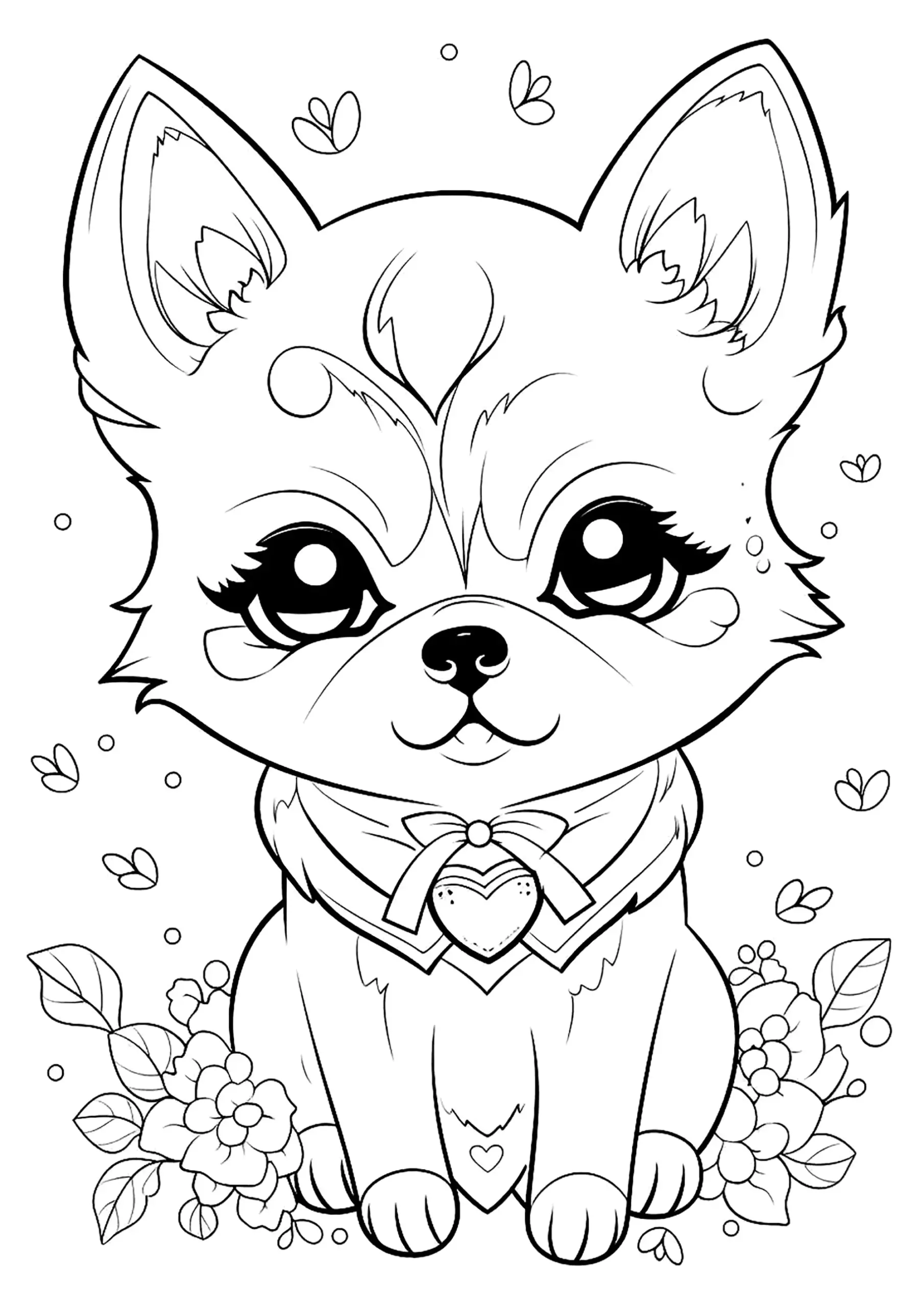 Cute Puppy With A Few Flowers Dog Coloring Pages Cute Puppy With A Few Flowers Dog Coloring Pages