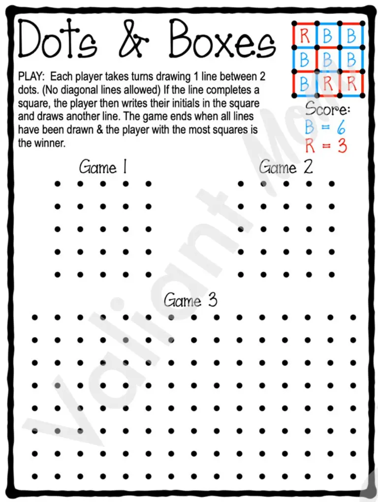 Dots And Boxes Game Printable digital Download For Kids Road Trip Activity Etsy