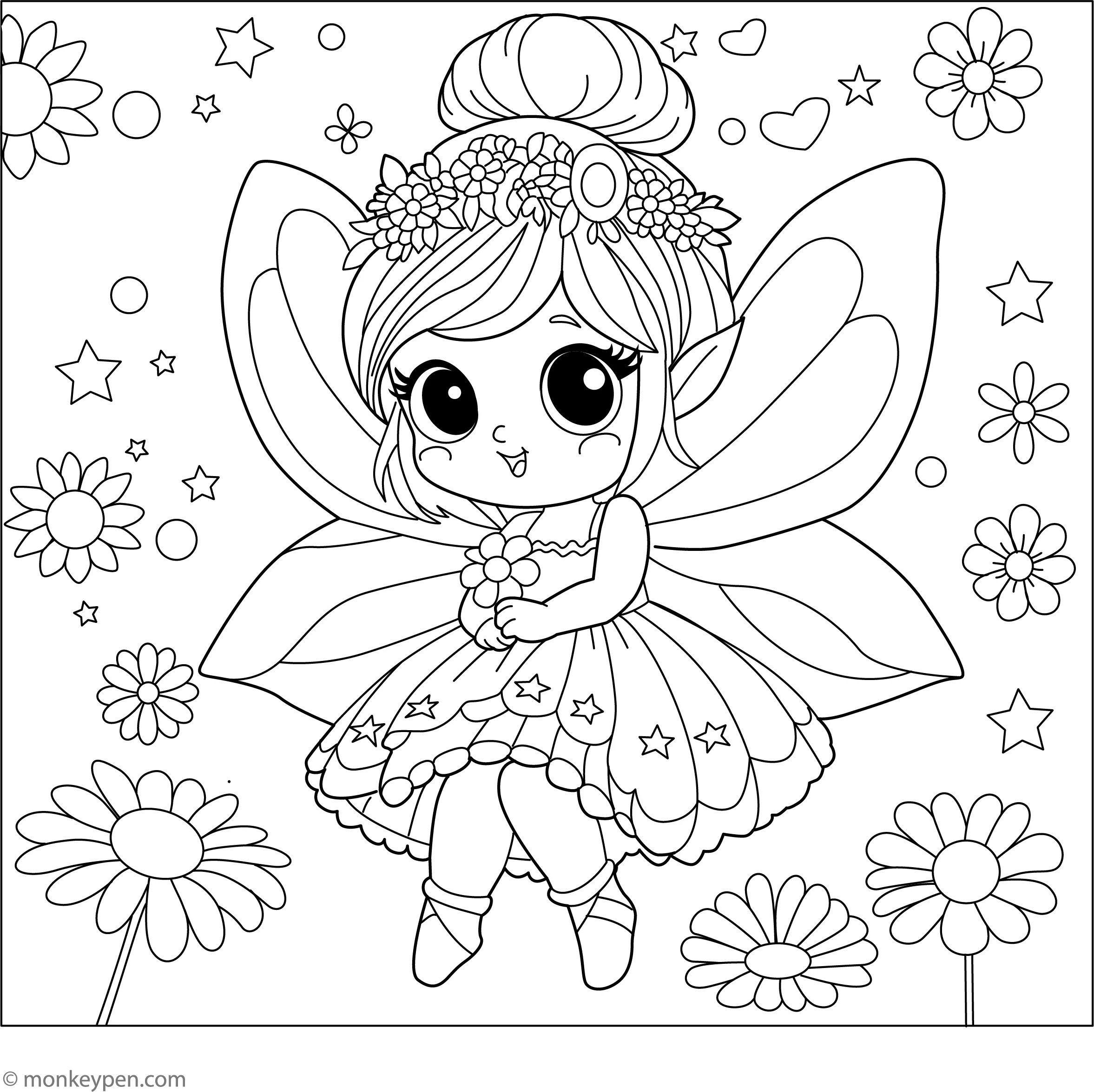Fairy With Flower Coloring Page Fairy With Flower Coloring Page