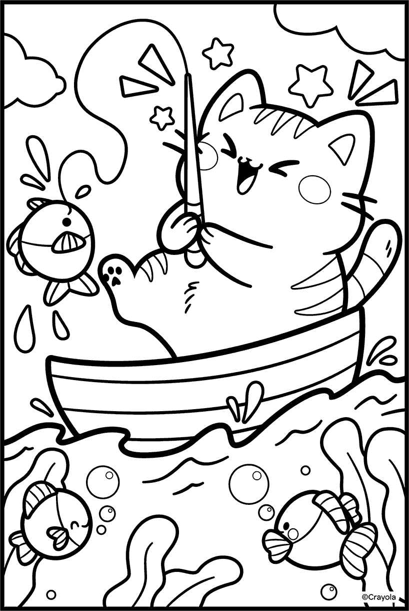 Fishing Cat Cute Coloring Page Fishing Cat Cute Coloring Page