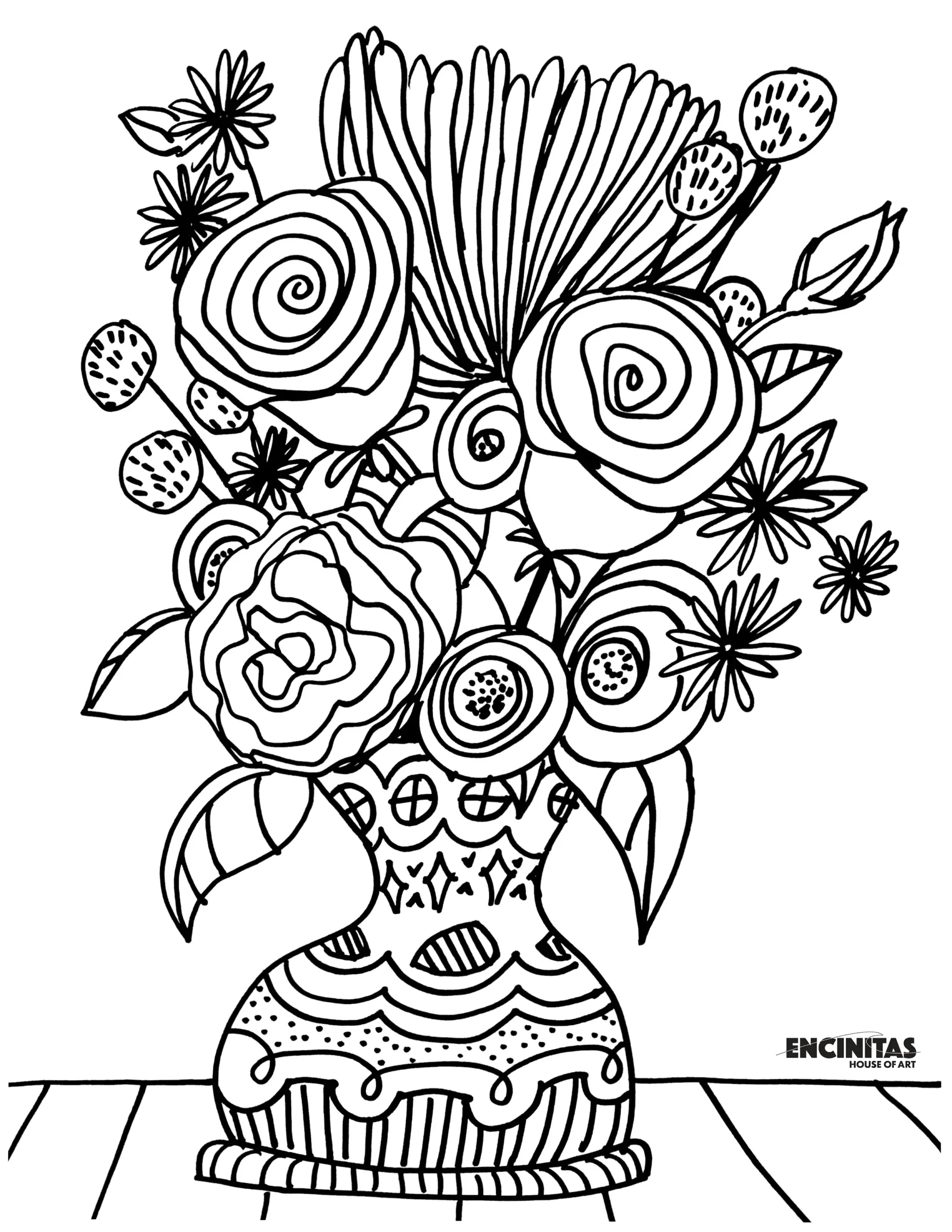 Flower Bouquet Coloring Page Encinitas House Of Art Flower Bouquet Coloring Page Encinitas House Of Art